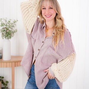 POL crochet sleeve gauze shacket